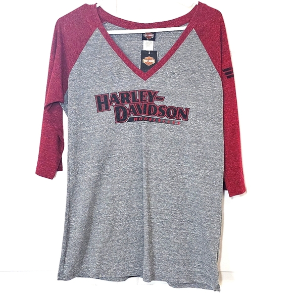 Harley Davidson Durango V-Neck Raglan T-shirt Red/Grey Moto New Medium Logo - Picture 1 of 12